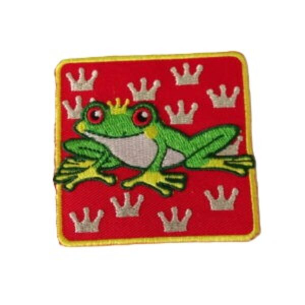 Embleem Kikker met kroon vierkant