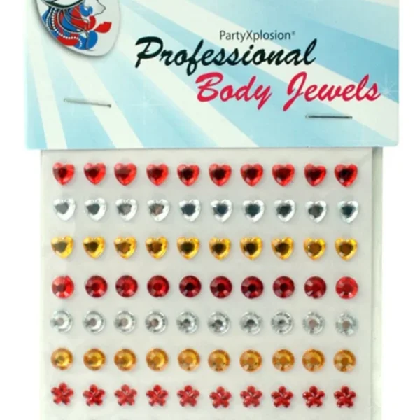 Glittersteentjes rood wit geel voor gezicht