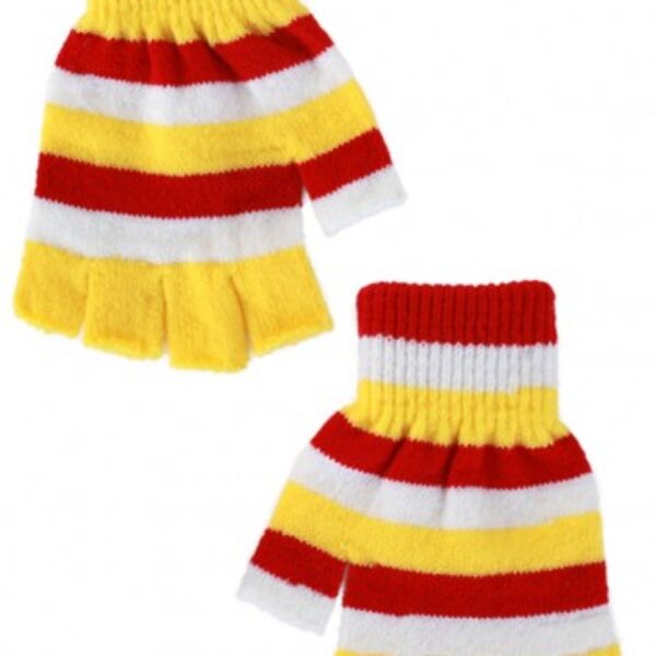 Vingerloze handschoenen kind dunne streep Oeteldonk rood wit geel