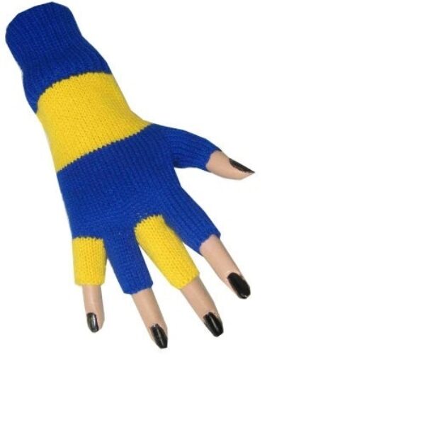 Vingerloze handschoenen blauw geel