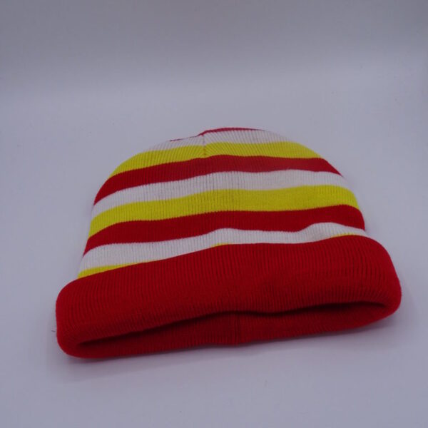 Geweven muts rood wit geel