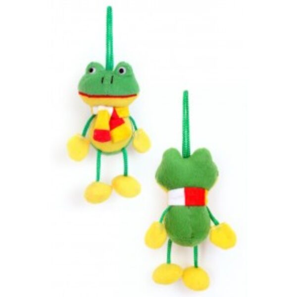 Pluche kikker met losse beentjes aan koordje