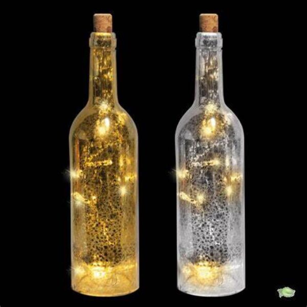 Flessenstopper Sfeerlicht kurk met Draadverlichting 10x ster warmled inclusief batterij 3xLR44