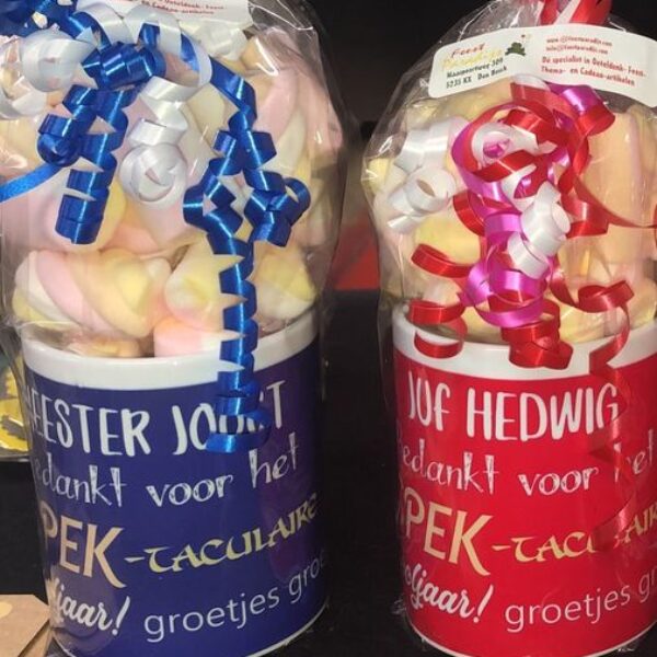 mok met tekst voor de meester of juf