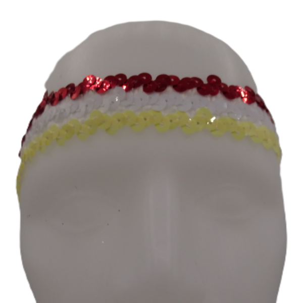 Hoofdbandje paillet rood wit geel