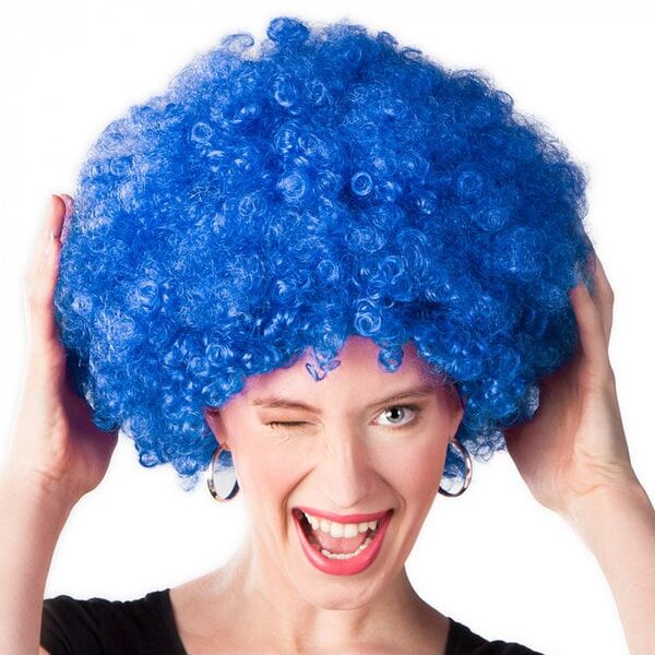 Pruik afro blauw