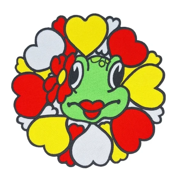 Embleem kikker rondje met hartjes middel