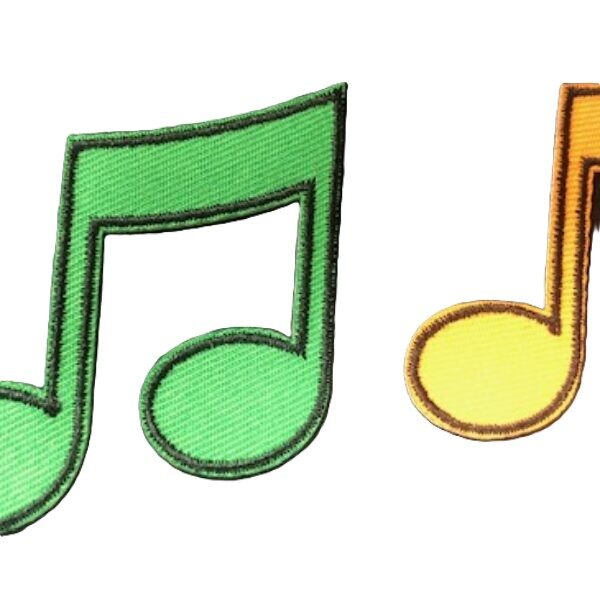 Embleem muzieknoten oranje groen