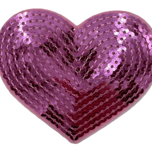 Embleem paillet hart groot roze