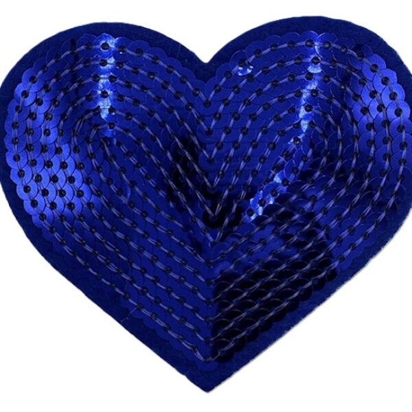 Embleem paillet hart groot blauw