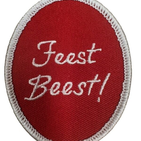 Embleem feestbeest rood wit