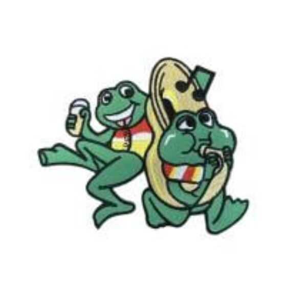 Embleem 2 kikkers met tuba en bier