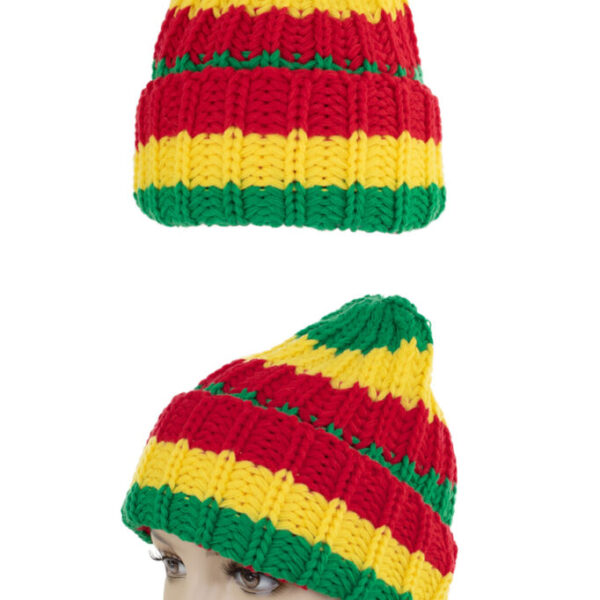 Gebreide muts rood geel groen