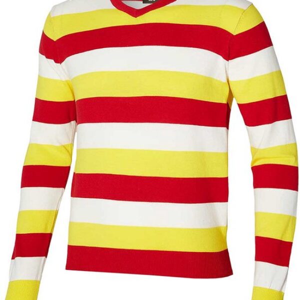 Trui unisex rood wit geel met V-hals