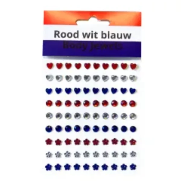 Glittersteentjes gezicht rood wit blauw