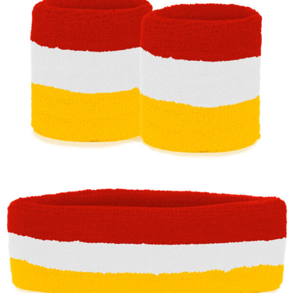 Zweetband hoofd en pols rood wit geel