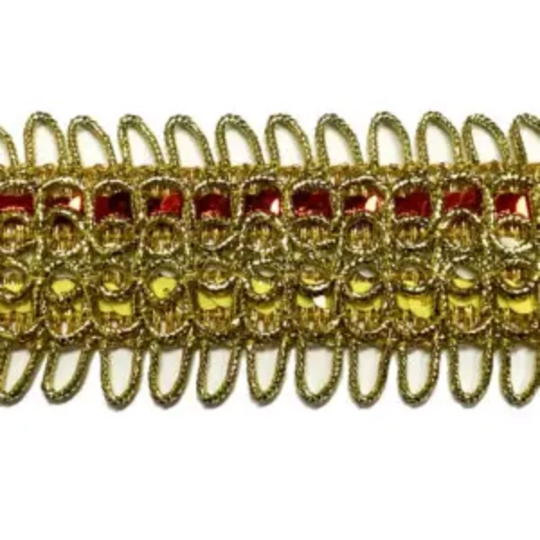 Gallon Paillettenband 45mm breed in Goud met Rood