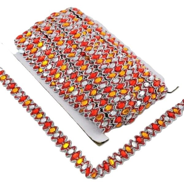 Strass galon ovaal rood wit geel