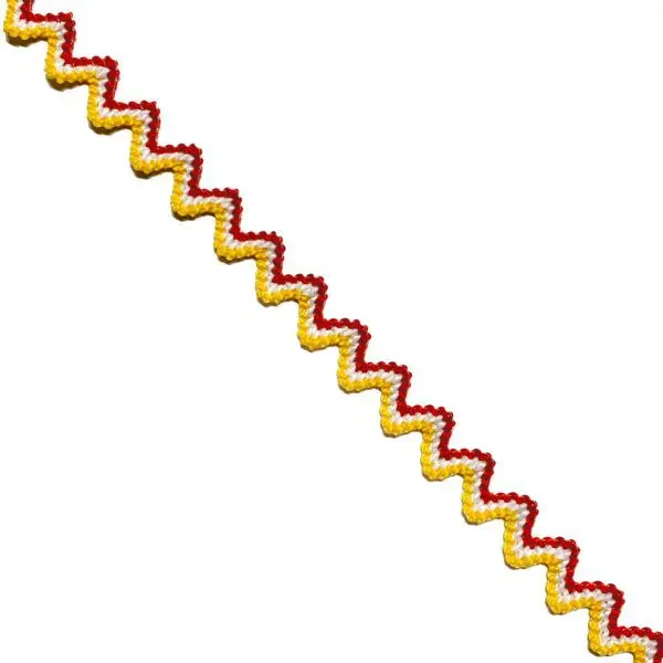 Zigzagband Oeteldonk in Rood/Wit/Geel in 10mm en15mm breed