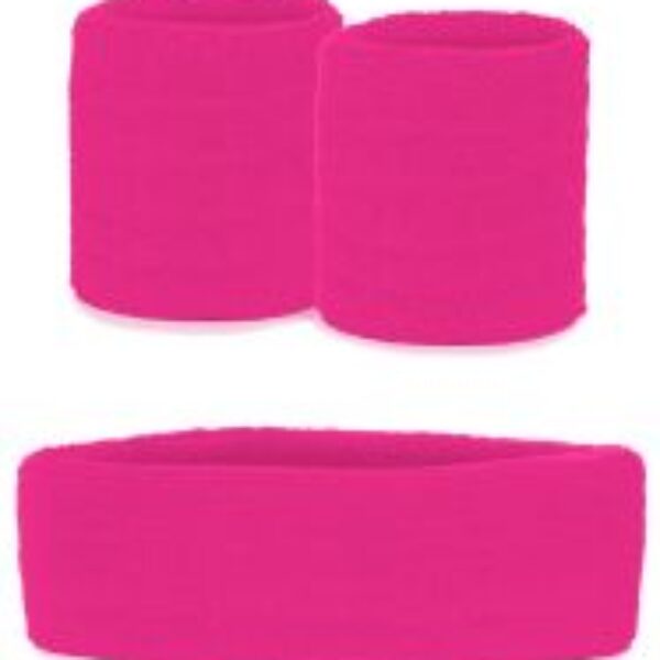 Zweetband hoofd en pols neon roze