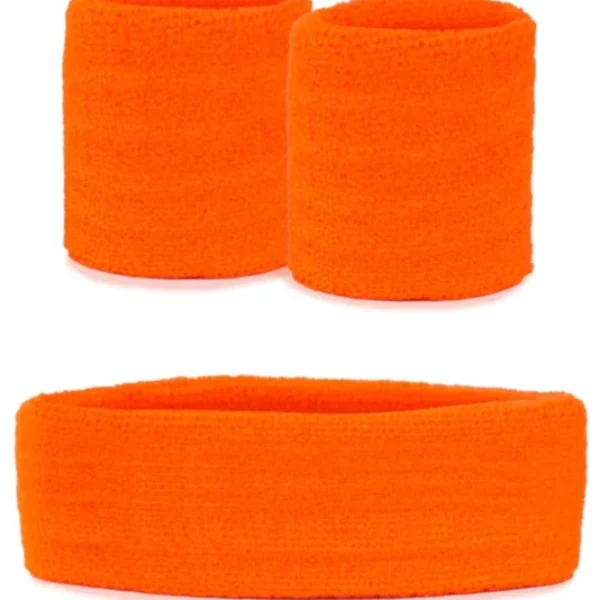 Oranje zweetband hoofd en pols