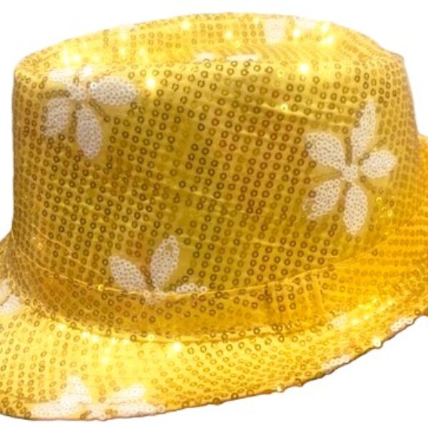 Hoed paillet goud met witte paillet bloemen