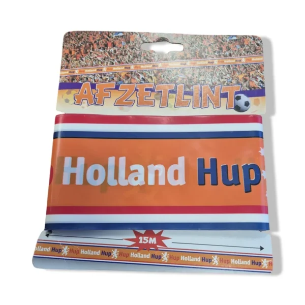 Oranje afzetlint 'Hup Holland Hup' 15 mt