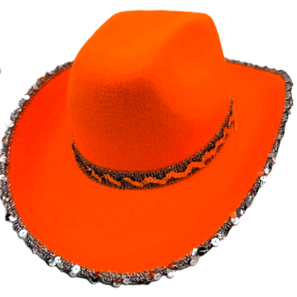 Cowboy hoed oranje met zilveren pailletten